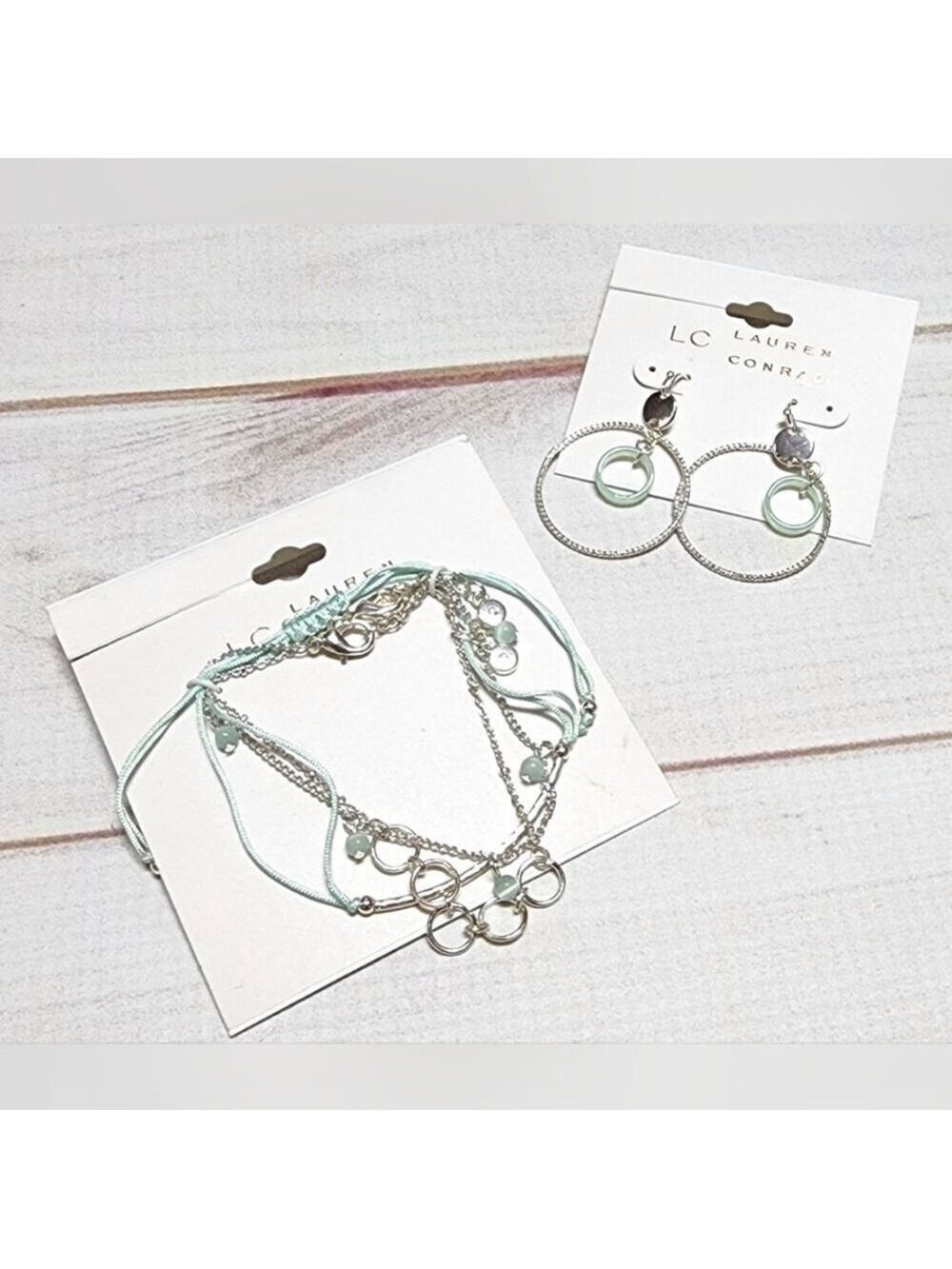LC Lauren Conrad Silver Cubic Zirconia Bracelet / Earrings Set - New In Package